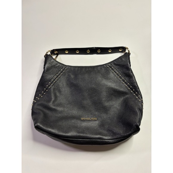 Michael Kors Aria Damson Studded HoboCrossbody Bag Black Gold 11x12 Classy